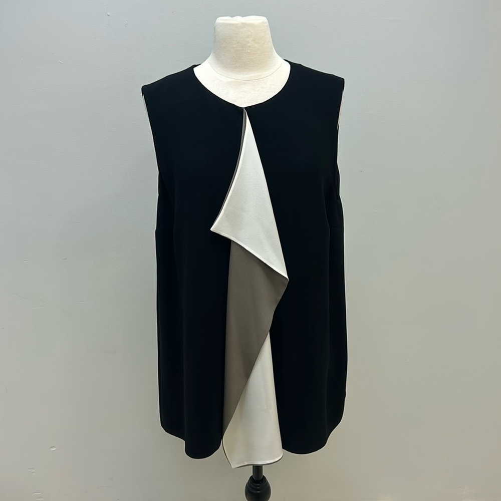 MaxMara Black and Cream Sleeveless Tunic Top, 16